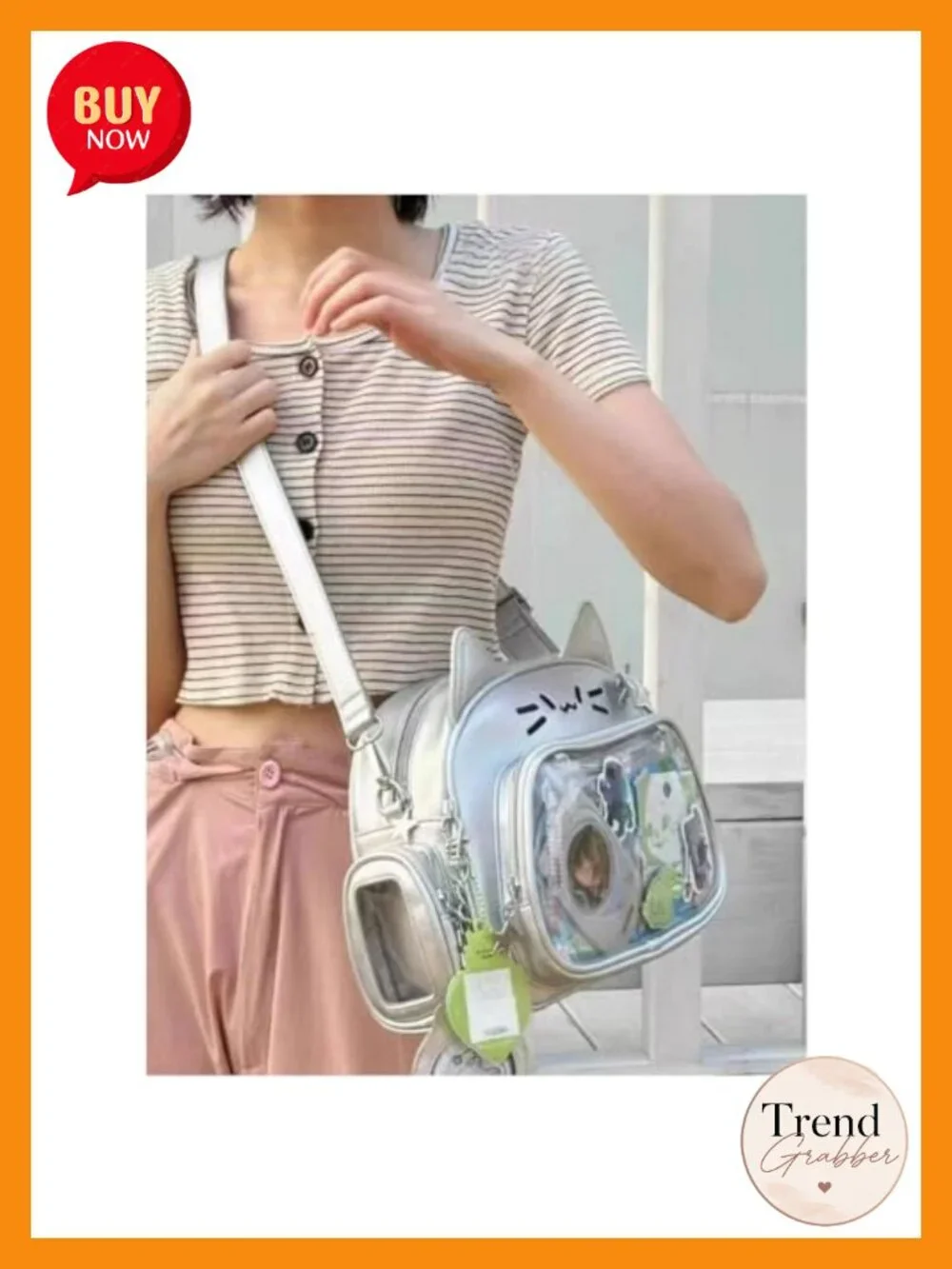 Cat Ita Bag Backpack PU Leather Pin Display School Bag Kawaii Anime Shoulder
